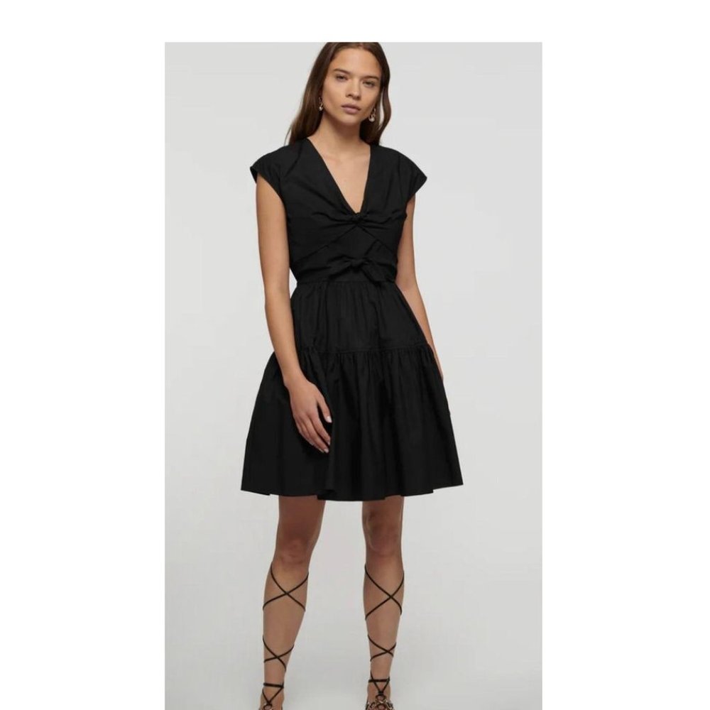 NWT Derek Lam 10 Crosby Tama Cotton Bow Tie ruffle tiered dress black size 4 6